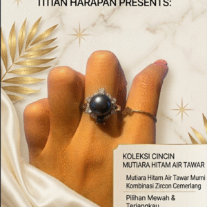 Cincin Mutiara Hitam Kombinasi Dengan Zircon